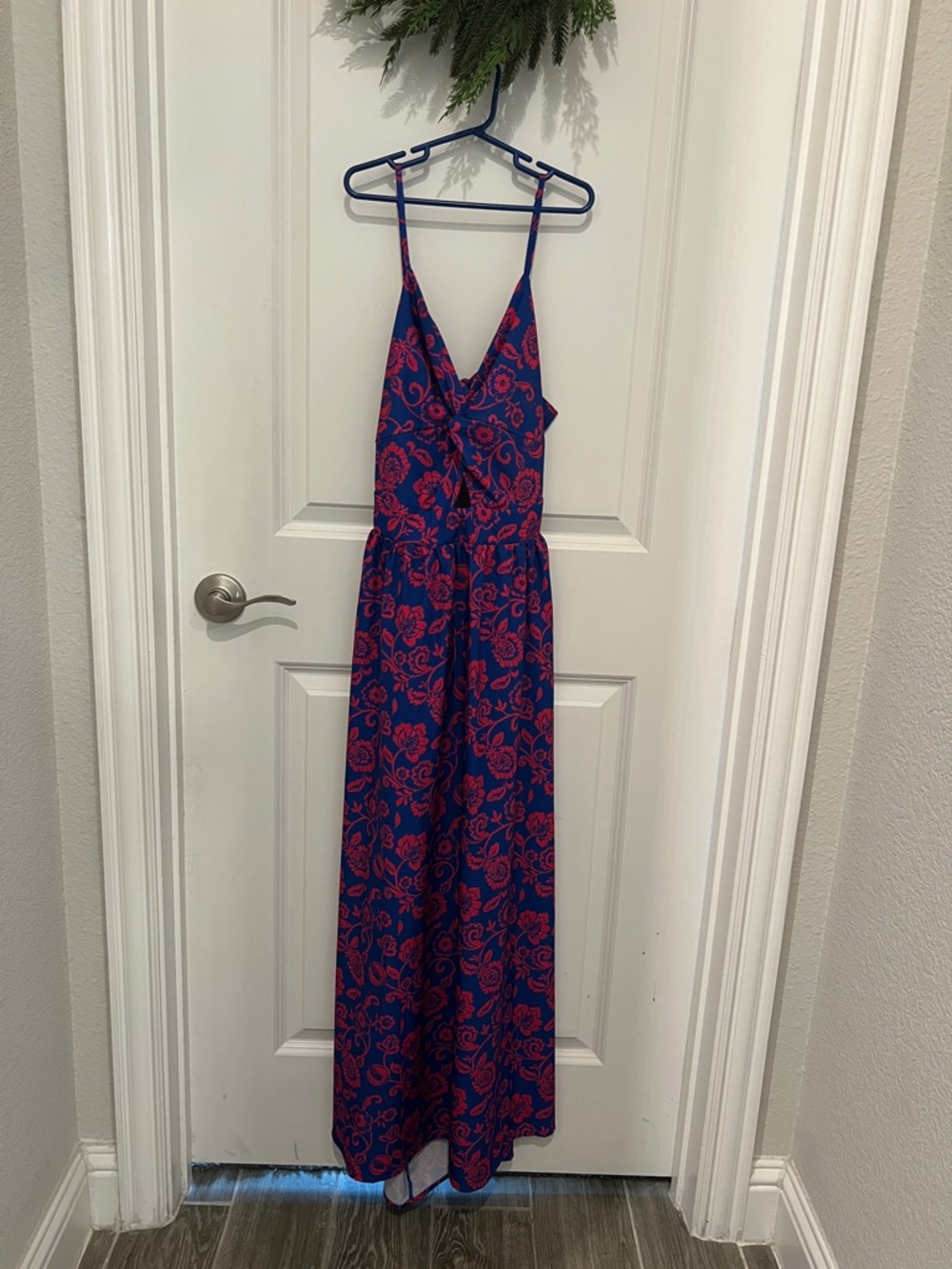 Cupshe Navy and Pink Floral Tie-Front Maxi Dress